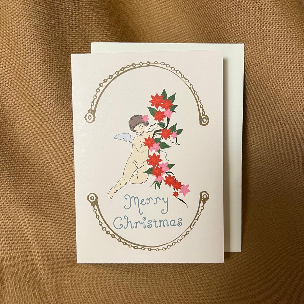 Cherub and Poinsetta Christmas Card