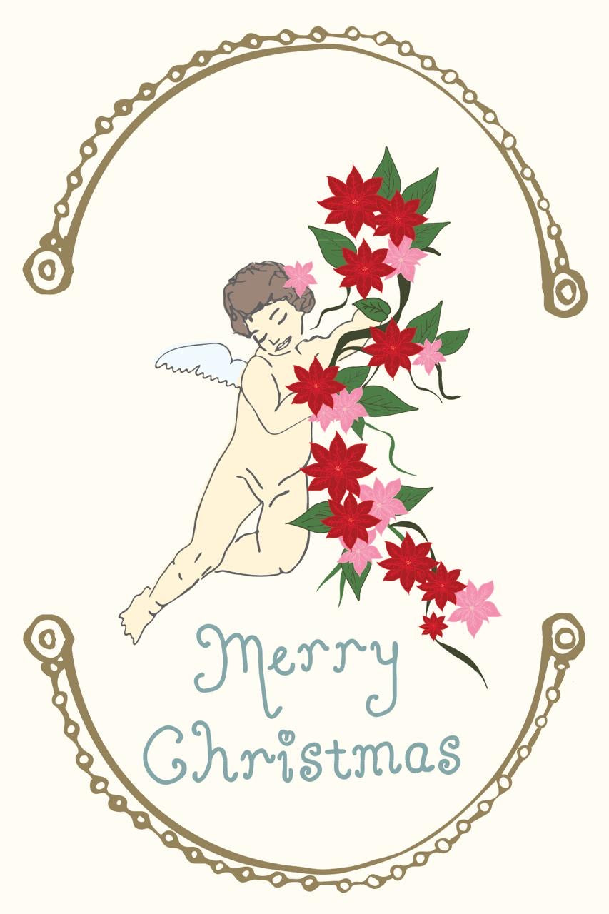 Cherub and Poinsetta  Christmas Card