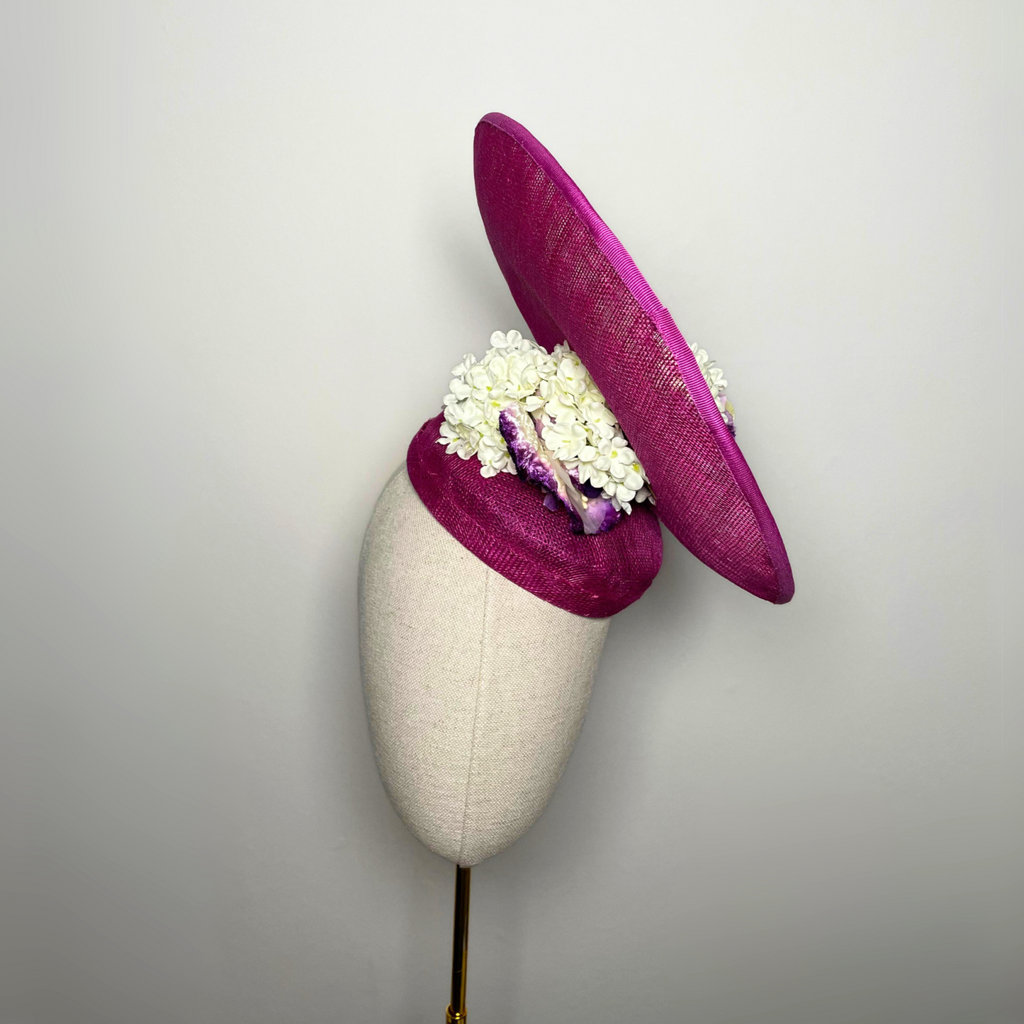 Pink fuchsia, off-white, lilac floral hat