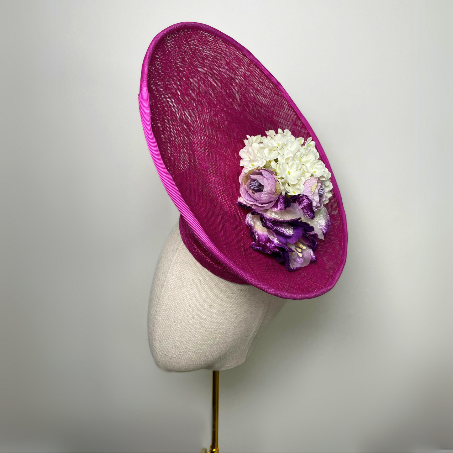 Pink fuchsia, off-white, lilac floral hat