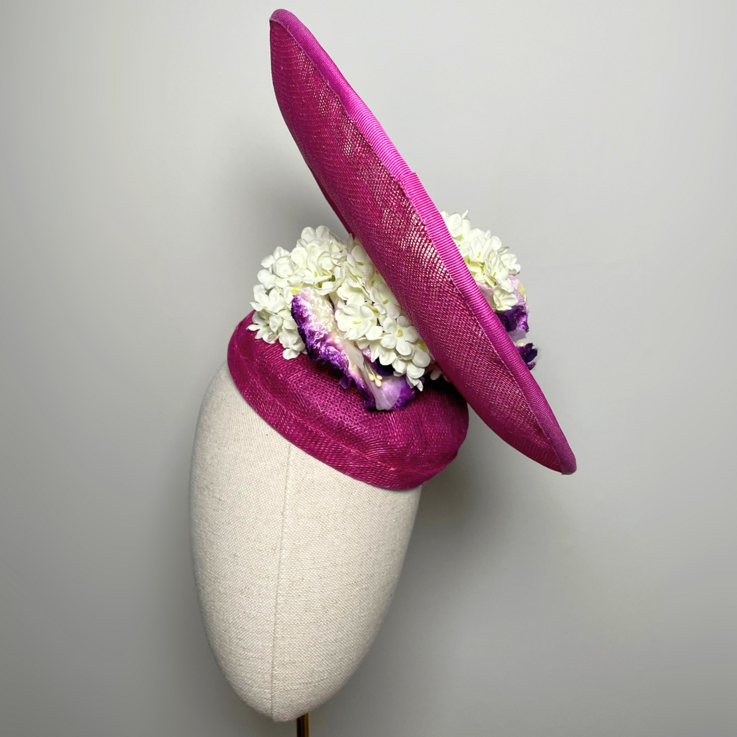 Pink fuchsia, off-white, lilac floral hat